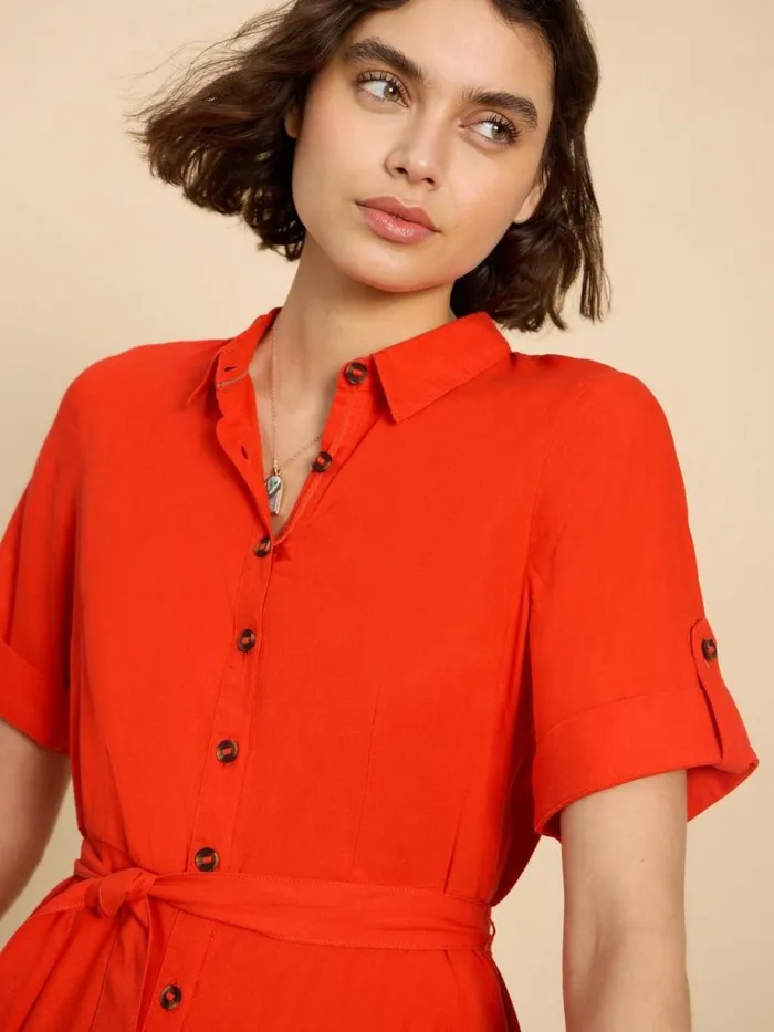 Women DRESSES White Stuff Beth Linen Blend Shirt Dress Bright Orange