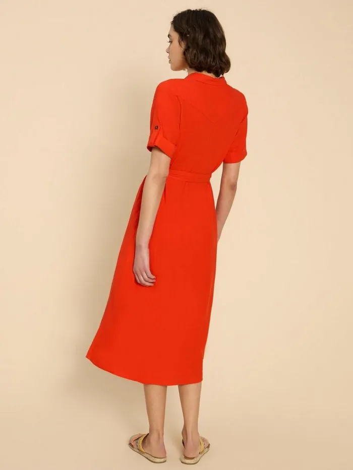 Women DRESSES White Stuff Beth Linen Blend Shirt Dress Bright Orange
