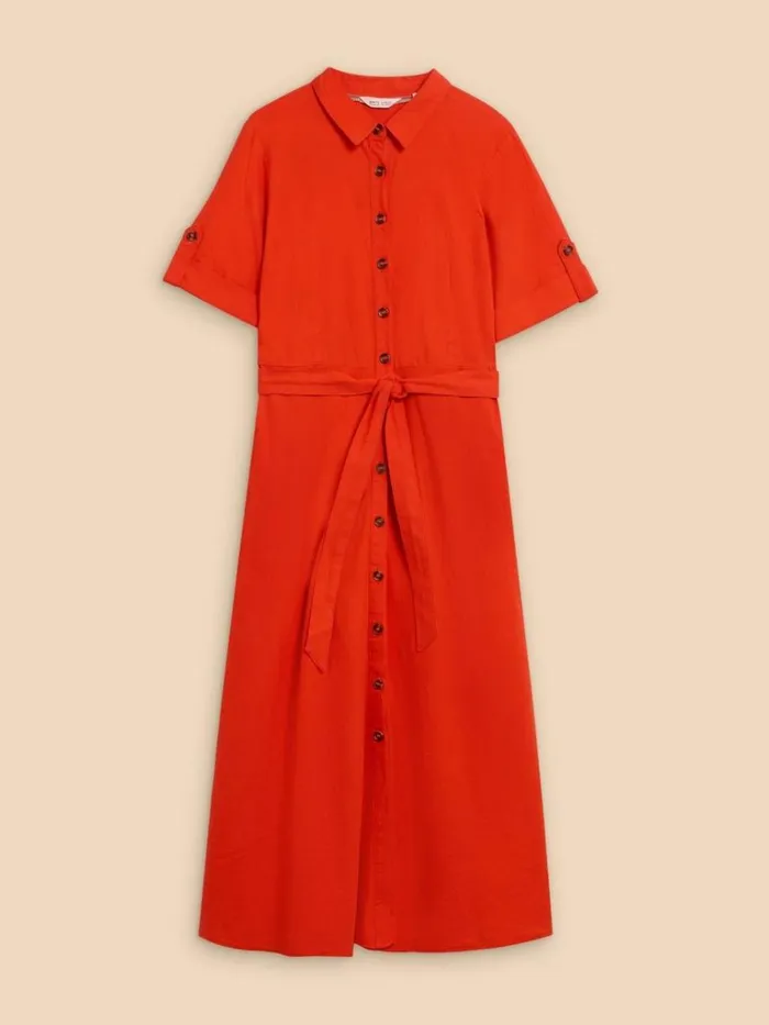 Women DRESSES White Stuff Beth Linen Blend Shirt Dress Bright Orange