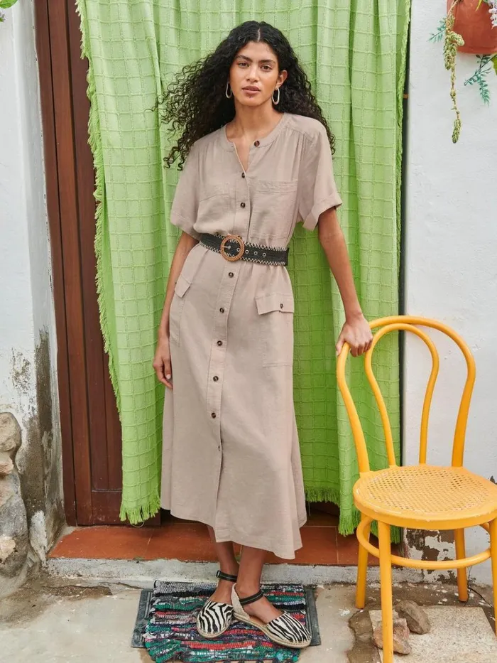 Women DRESSES White Stuff Hazel Linen Blend Shirt Dress Light Natural