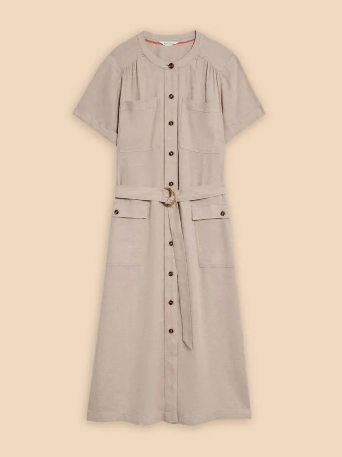 Women DRESSES White Stuff Hazel Linen Blend Shirt Dress Light Natural