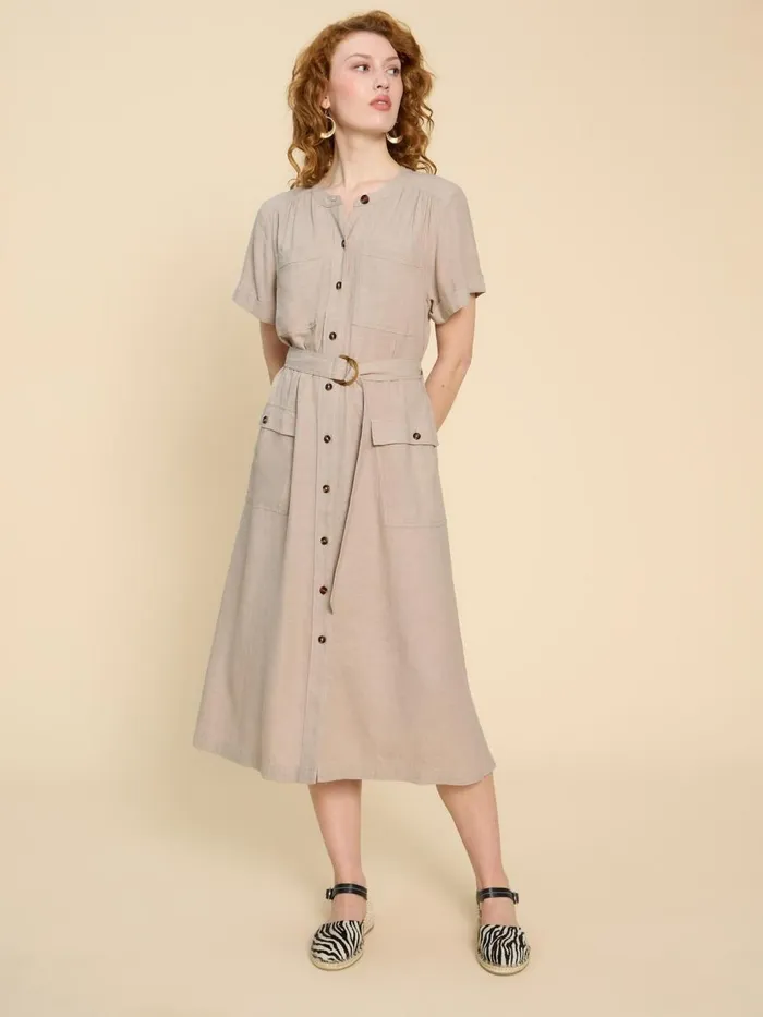 Women DRESSES White Stuff Hazel Linen Blend Shirt Dress Light Natural