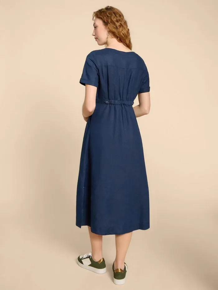 Women DRESSES White Stuff Ivy Linen V Neck Midi Dress Dark Navy