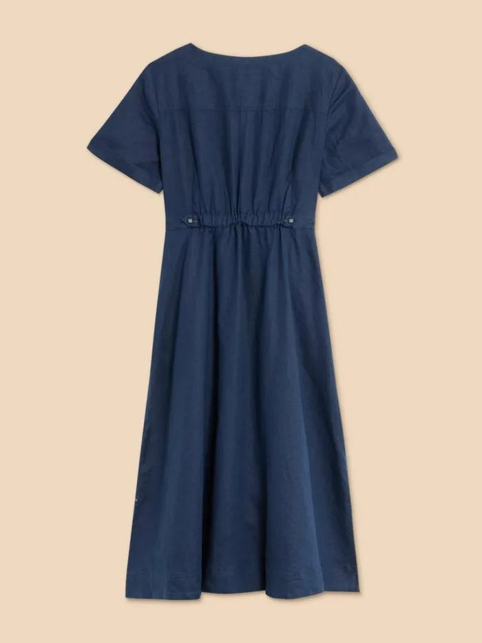 Women DRESSES White Stuff Ivy Linen V Neck Midi Dress Dark Navy