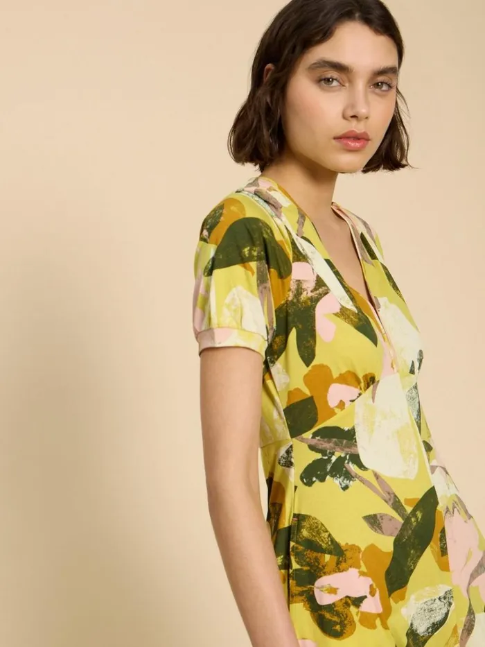 Women DRESSES White Stuff Megan Jersey Printed Dress Yellow Print