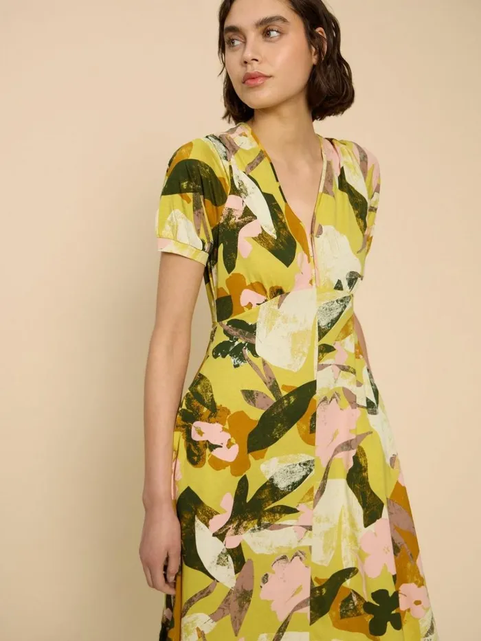 Women DRESSES White Stuff Megan Jersey Printed Dress Yellow Print Women DRESSES White Stuff Megan Jersey Printed Dress Yellow Print