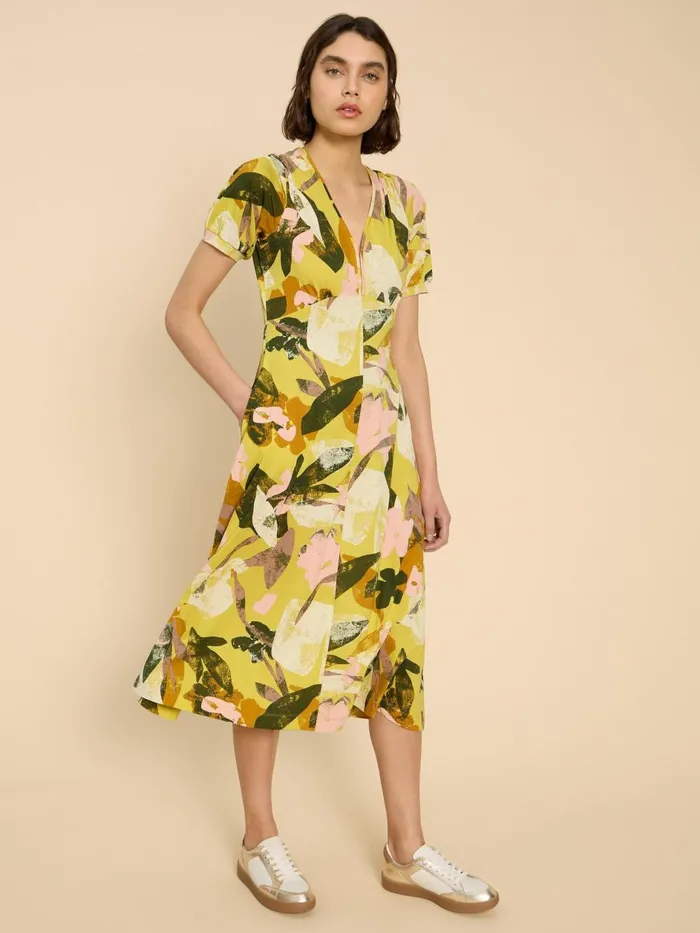 Women DRESSES White Stuff Megan Jersey Printed Dress Yellow Print Women DRESSES White Stuff Megan Jersey Printed Dress Yellow Print