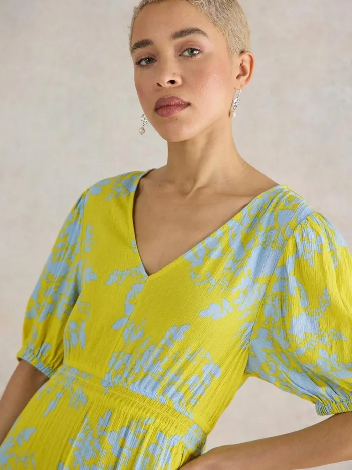 Women DRESSES White Stuff Salma Eco Vero Midi Dress Yellow Print