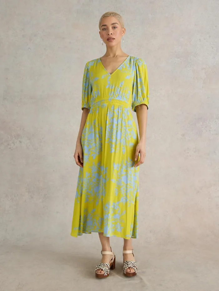 Women DRESSES White Stuff Salma Eco Vero Midi Dress Yellow Print Women DRESSES White Stuff Salma Eco Vero Midi Dress Yellow Print