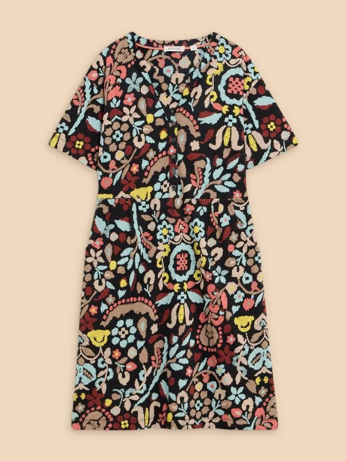 Women DRESSES White Stuff Tammy Cotton Printed Jersey Dress Grey Print Women DRESSES White Stuff Tammy Cotton Printed Jersey Dress Grey Print