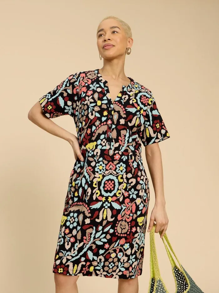 Women DRESSES White Stuff Tammy Cotton Printed Jersey Dress Grey Print Women DRESSES White Stuff Tammy Cotton Printed Jersey Dress Grey Print