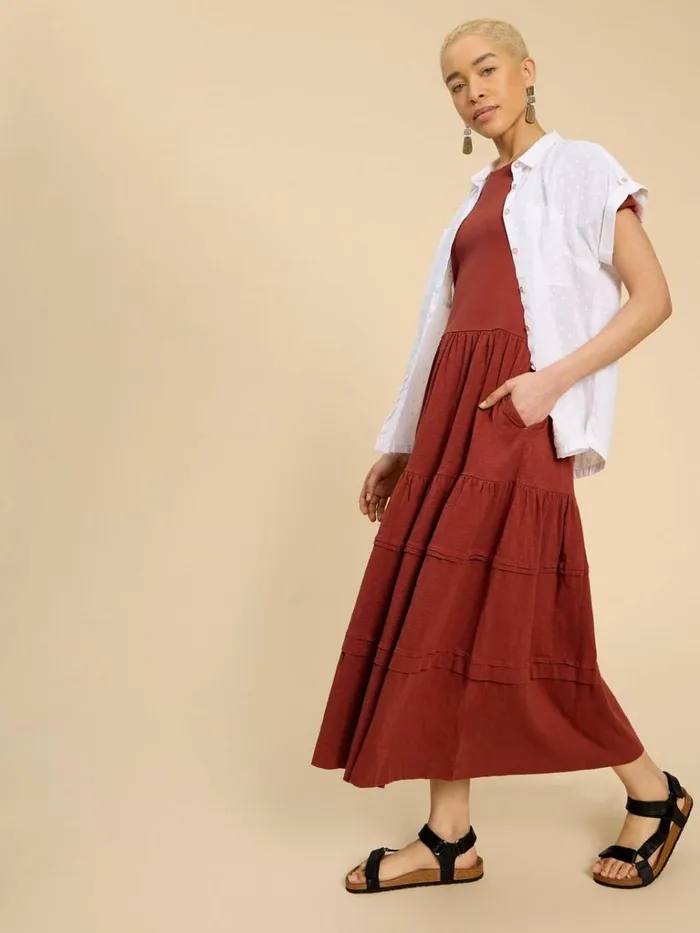 Women DRESSES White Stuff Vera Jersey Midi Dress Dk Red