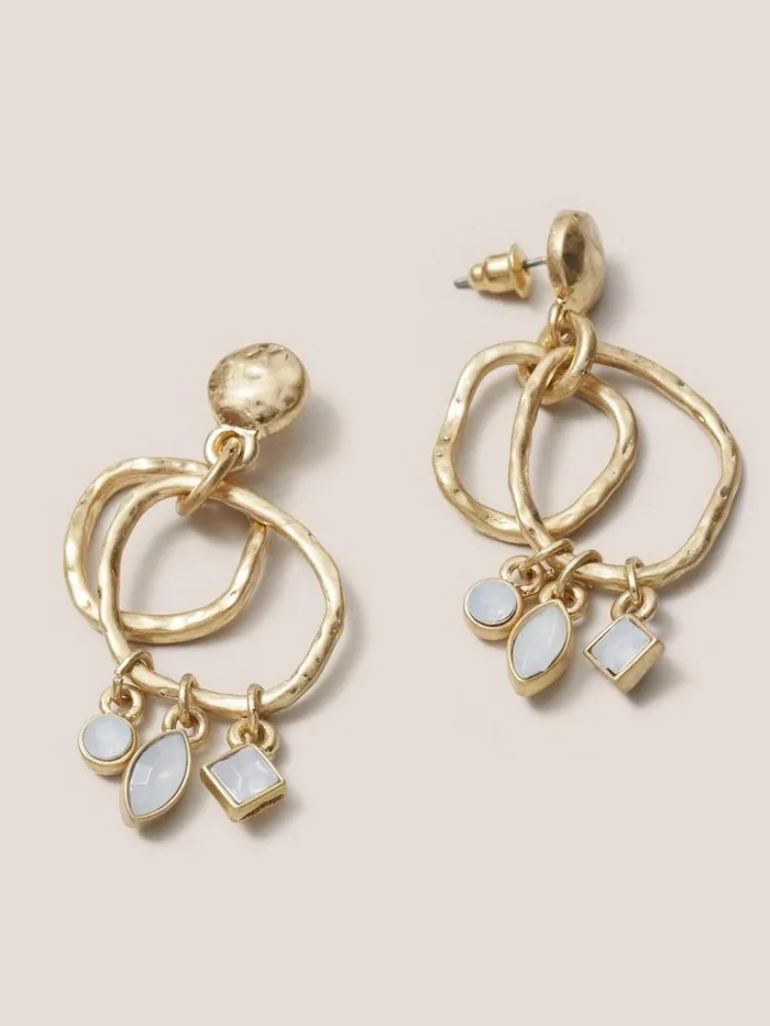 Women EARRINGS White Stuff Gem Drop Earrings Gold Tone Metallic