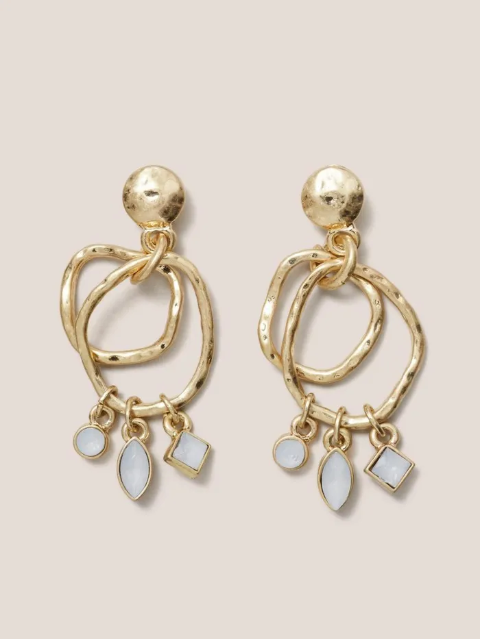 Women EARRINGS White Stuff Gem Drop Earrings Gold Tone Metallic