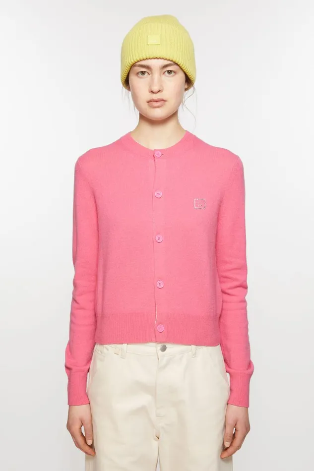Women Embellished Face Logo Cardigan Tango Pink Acne Studios Knitwear