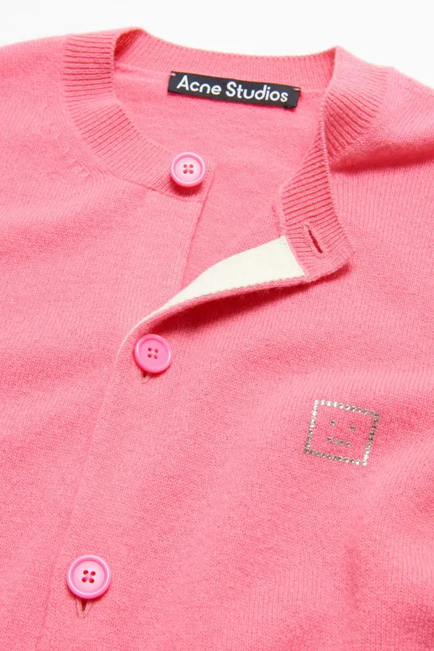 Women Embellished Face Logo Cardigan Tango Pink Acne Studios Knitwear