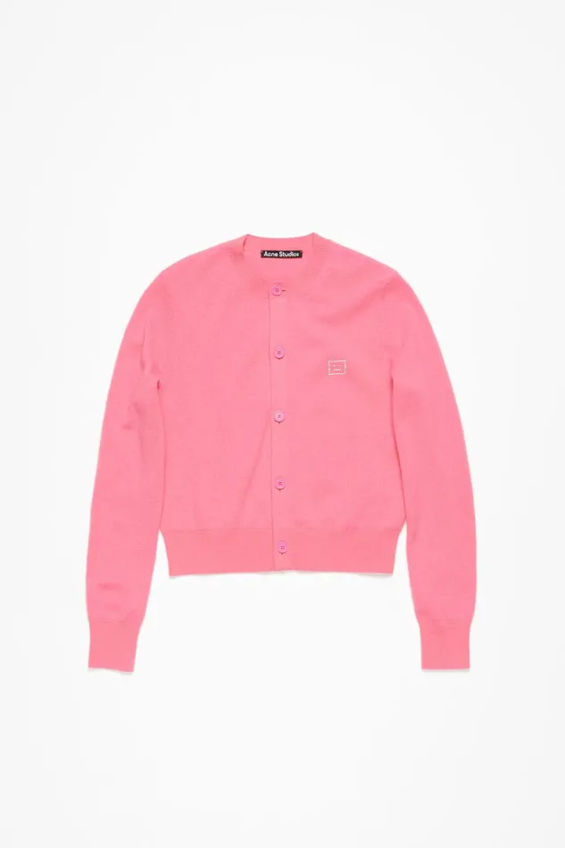 Women Embellished Face Logo Cardigan Tango Pink Acne Studios Knitwear