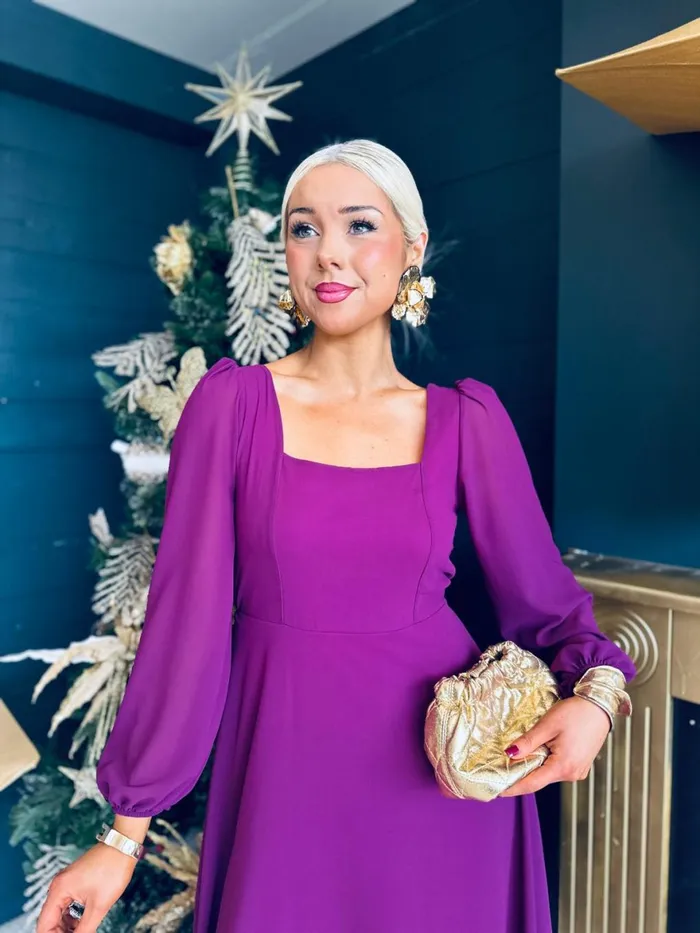 Women Evening Dress Canella Lane Caitlin Square Neck Midi Dress Plum