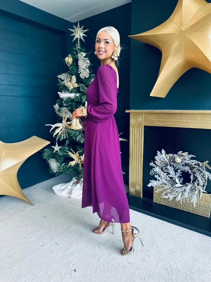 Women Evening Dress Canella Lane Caitlin Square Neck Midi Dress Plum