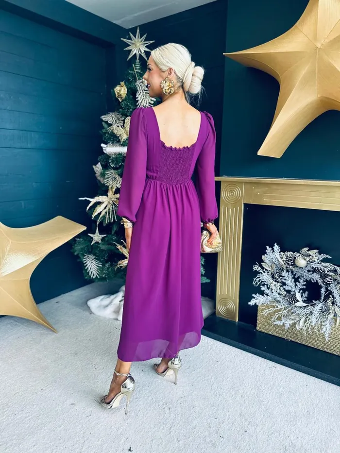 Women Evening Dress Canella Lane Caitlin Square Neck Midi Dress Plum