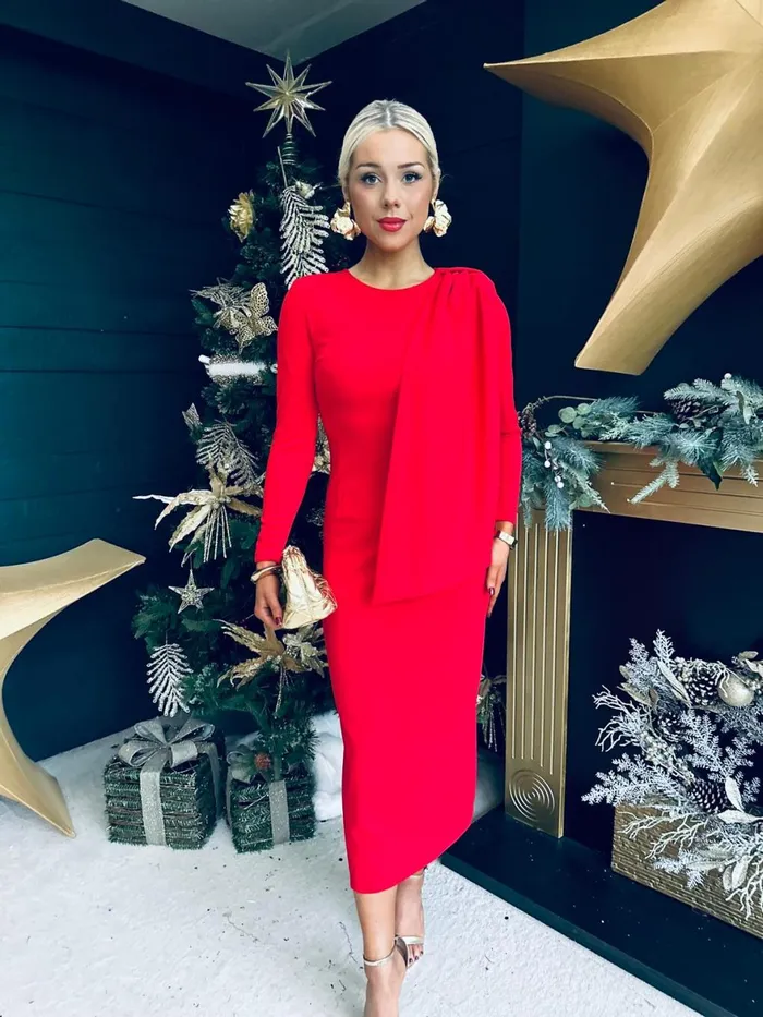 Women Evening Dress Canella Lane Doireann Sash Detail Occasion Dress Red