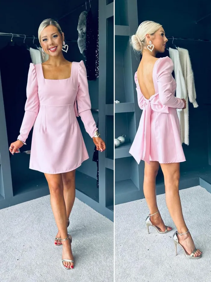 Women Evening Dress Canella Lane Donatella Bow Detail Mini Dress Pwr Pink