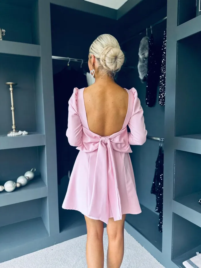 Women Evening Dress Canella Lane Donatella Bow Detail Mini Dress Pwr Pink