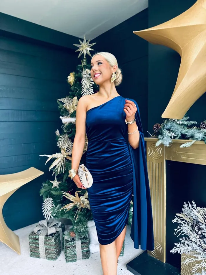 Women Evening Dress Canella Lane Elaine Ruched Velvet Occasion Dress Navy