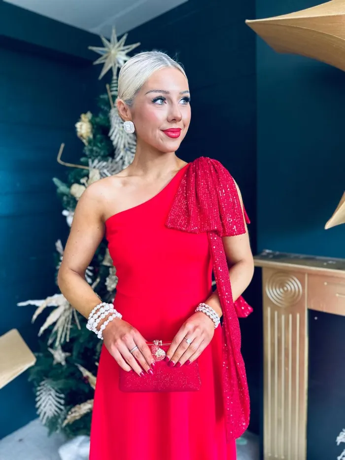 Women Evening Dress Canella Lane Hailey Sequin Bow Detail Dress Red