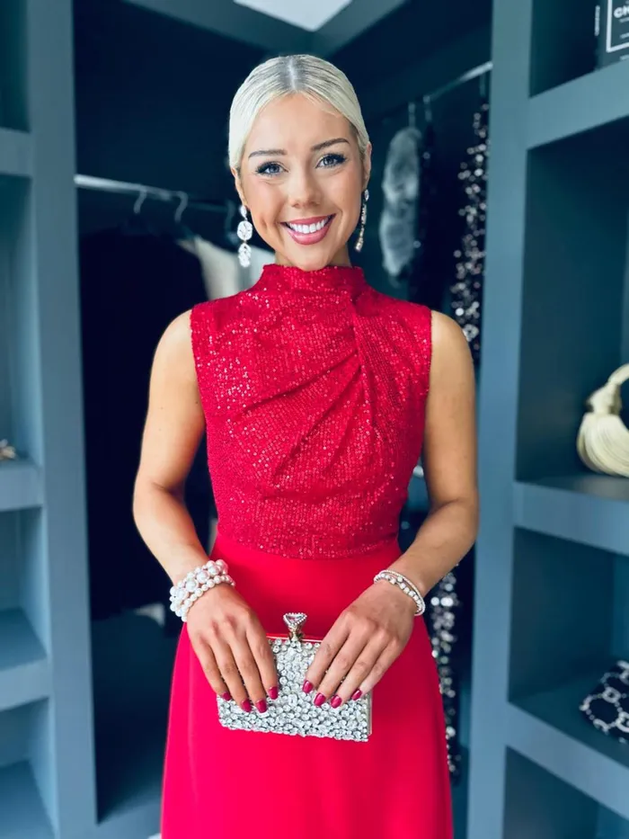 Women Evening Dress Canella Lane Madison Sequin Detail Dress Red