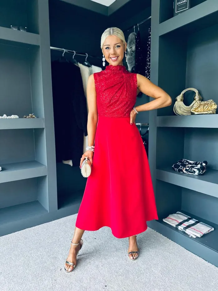 Women Evening Dress Canella Lane Madison Sequin Detail Dress Red