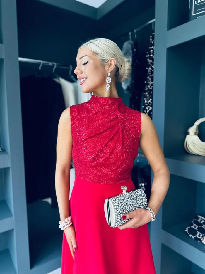 Women Evening Dress Canella Lane Madison Sequin Detail Dress Red