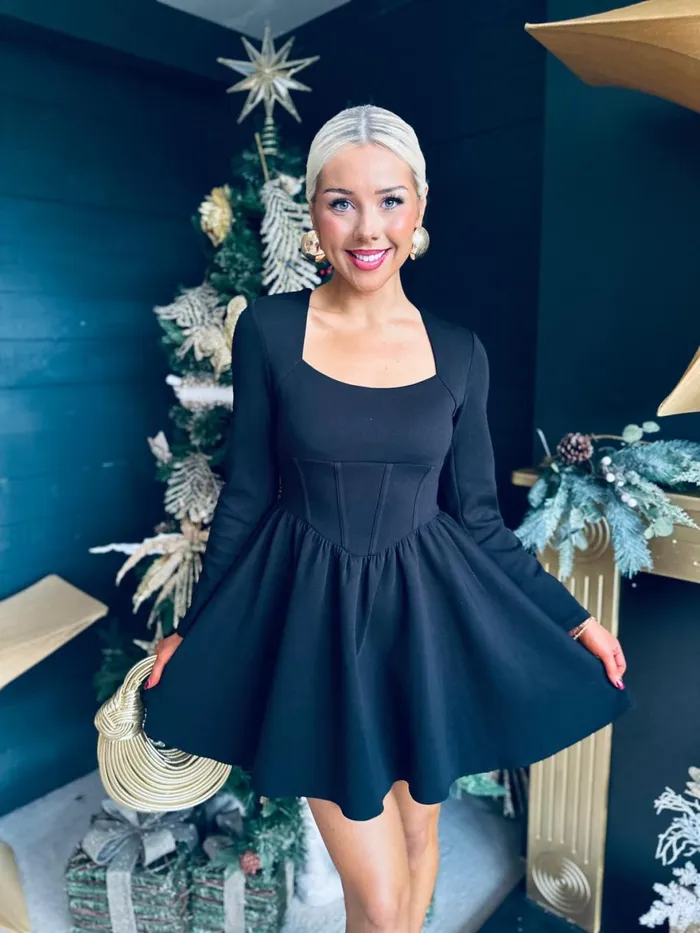Women Evening Dress Canella Lane Monica Detailed Mini Dress Black