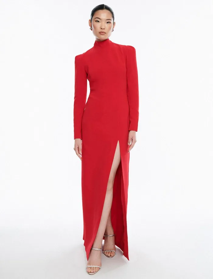 Women Evening Dresses and Gowns BCBG Red Beatrix Long Sleeve Gown Carmine Red