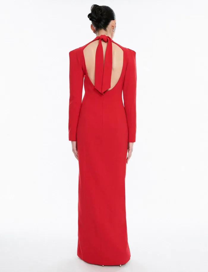 Women Evening Dresses and Gowns BCBG Red Beatrix Long Sleeve Gown Carmine Red