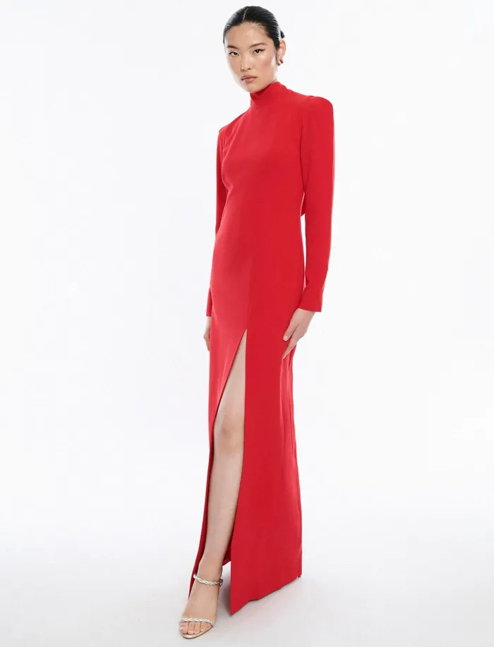 Women Evening Dresses and Gowns BCBG Red Beatrix Long Sleeve Gown Carmine Red
