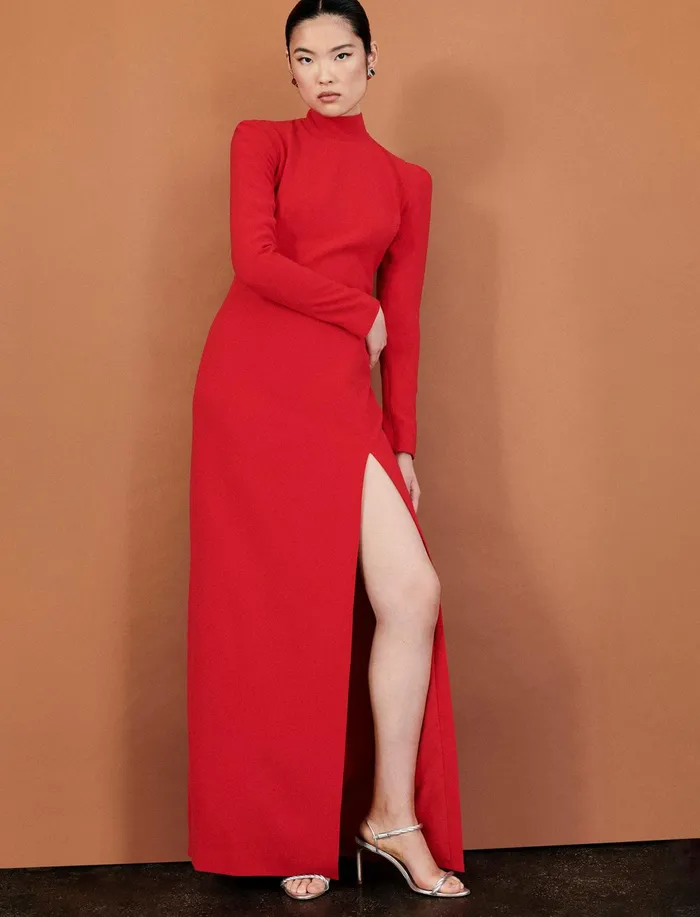 Women Evening Dresses and Gowns BCBG Red Beatrix Long Sleeve Gown Carmine Red