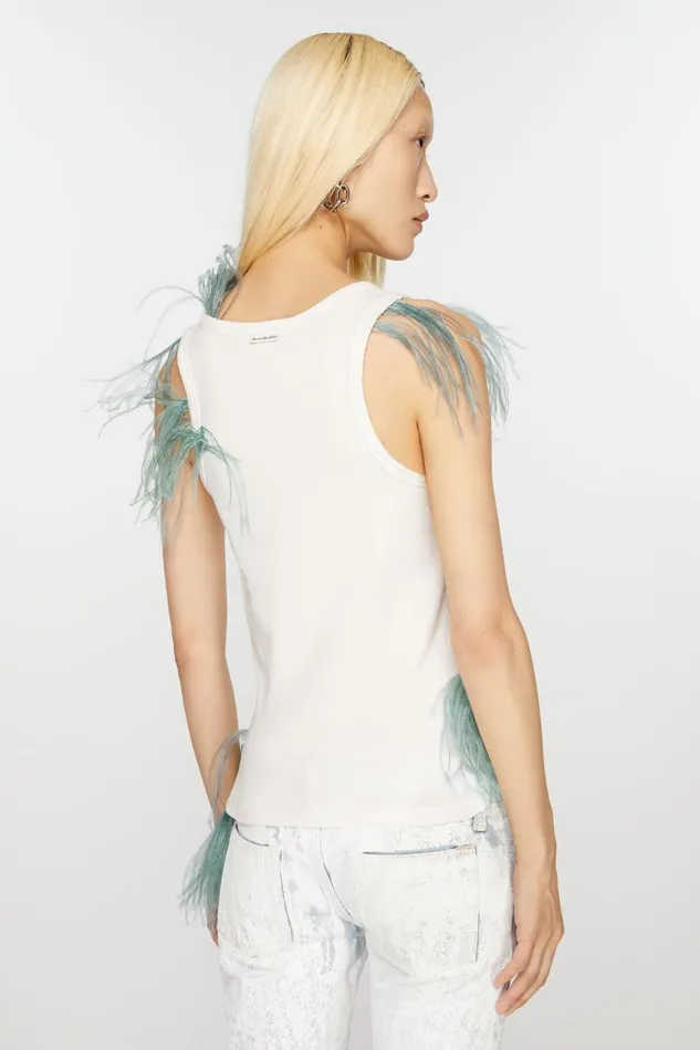 Women Feather Trim Top Whitenavy Acne Studios Tshirts