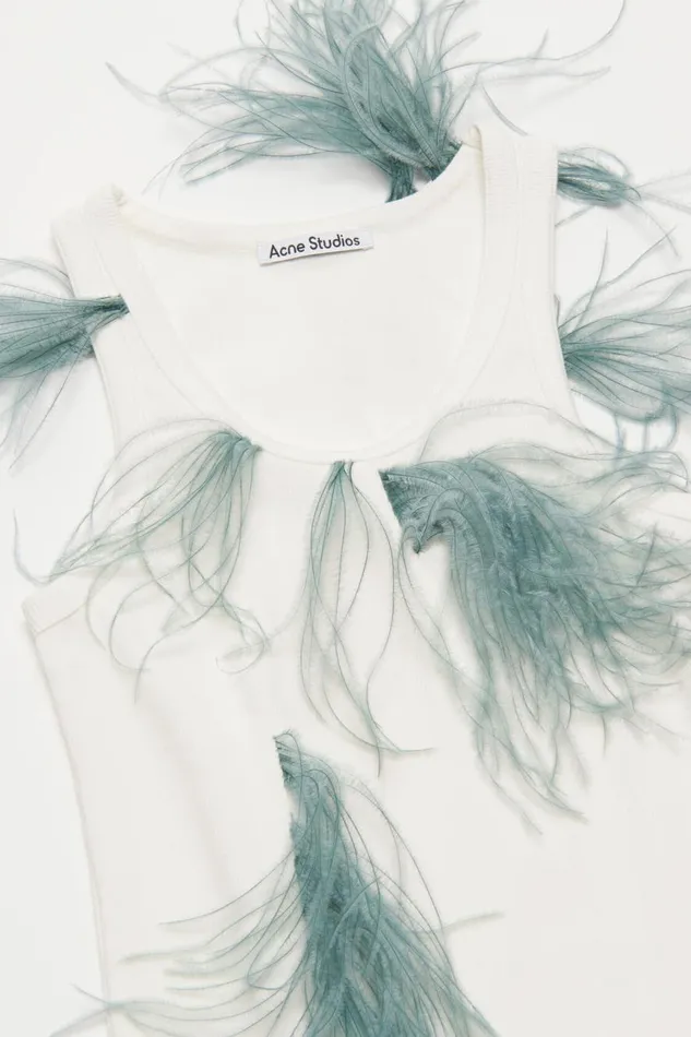 Women Feather Trim Top Whitenavy Acne Studios Tshirts