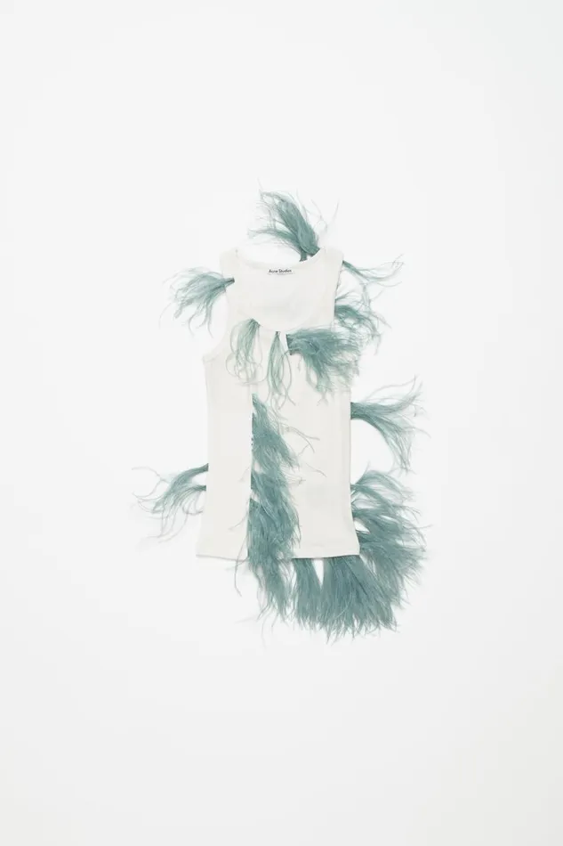 Women Feather Trim Top Whitenavy Acne Studios Tshirts