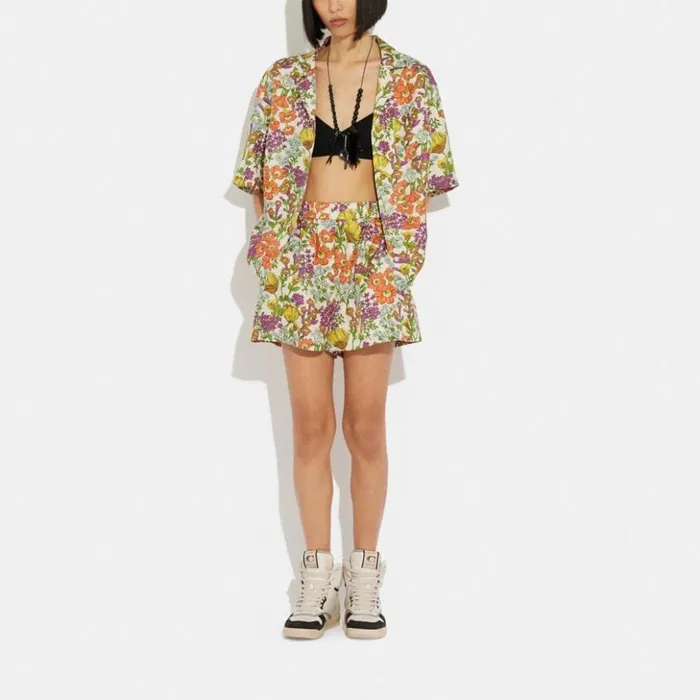Women Floral Shorts Ivory Multi Coach Bottoms