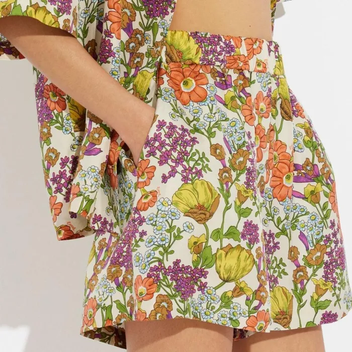 Women Floral Shorts Ivory Multi Coach Bottoms