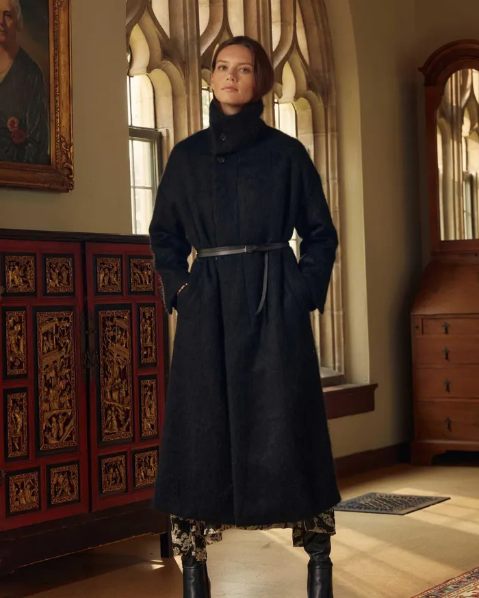 Women Funnel Neck Coat Black Billy Reid Jackets and Outerwear