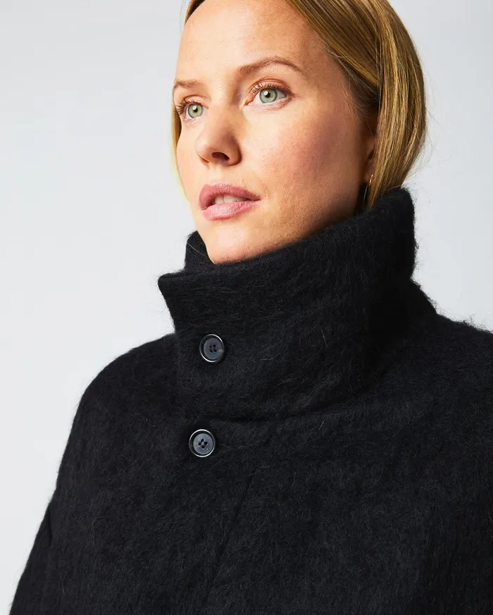 Women Funnel Neck Coat Black Billy Reid Jackets and Outerwear