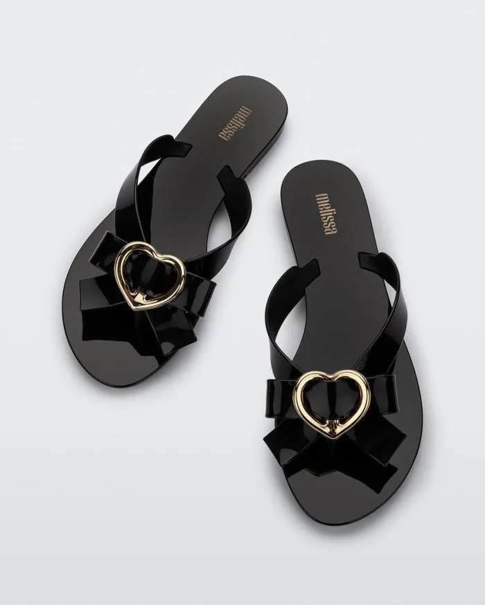 Women Harmonic Heart Black Melissa Flip Flops