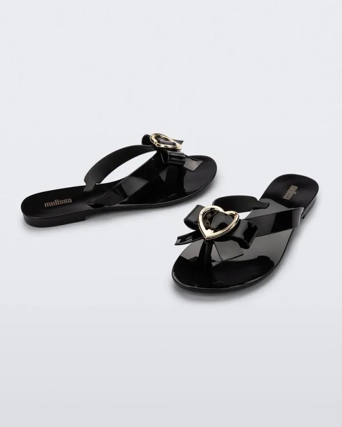 Women Harmonic Heart Black Melissa Flip Flops