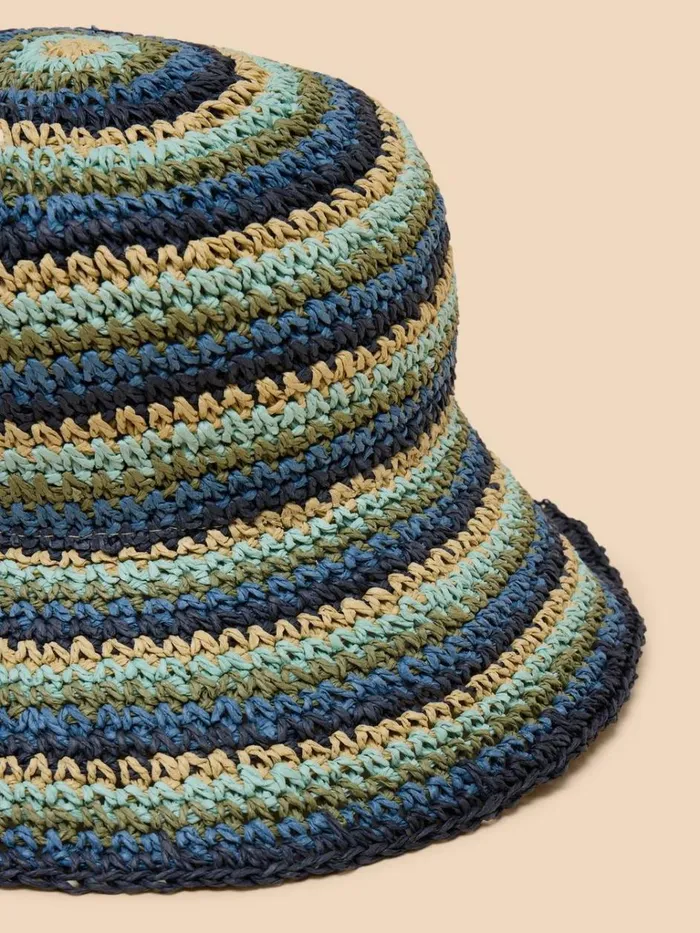 Women HATS White Stuff Stripe Bucket Hat Blue Multi
