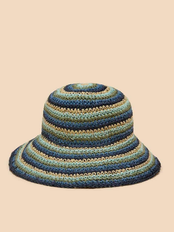 Women HATS White Stuff Stripe Bucket Hat Blue Multi