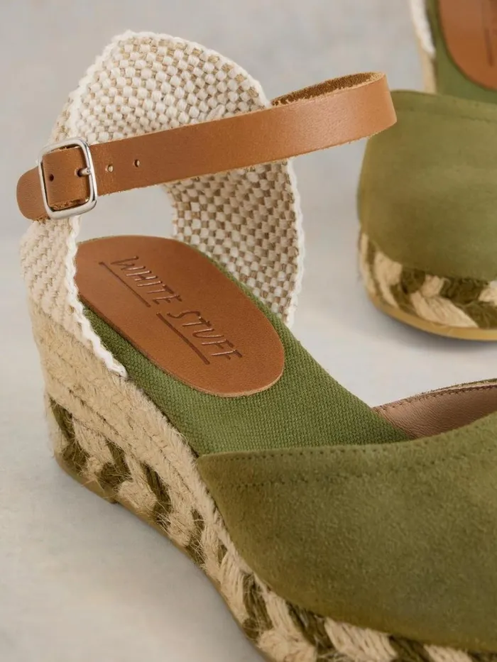 Women HEELS and WEDGES White Stuff Suede Closed Espadrille Wedge Khaki Green Women HEELS and WEDGES White Stuff Suede Closed Espadrille Wedge Khaki Green