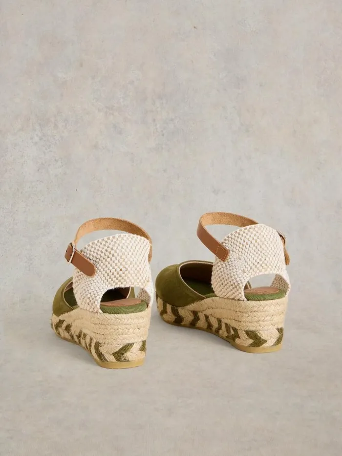 Women HEELS and WEDGES White Stuff Suede Closed Espadrille Wedge Khaki Green Women HEELS and WEDGES White Stuff Suede Closed Espadrille Wedge Khaki Green